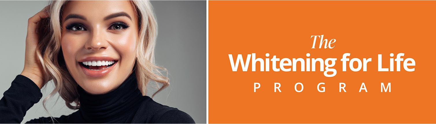 banner image with smiling woman with bright white teeth