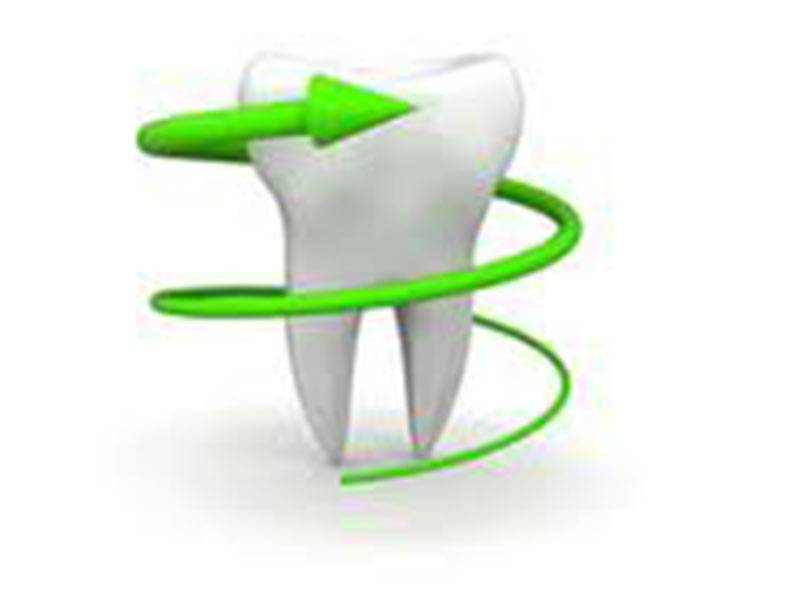 3D tooth illustration with spiraling arrow